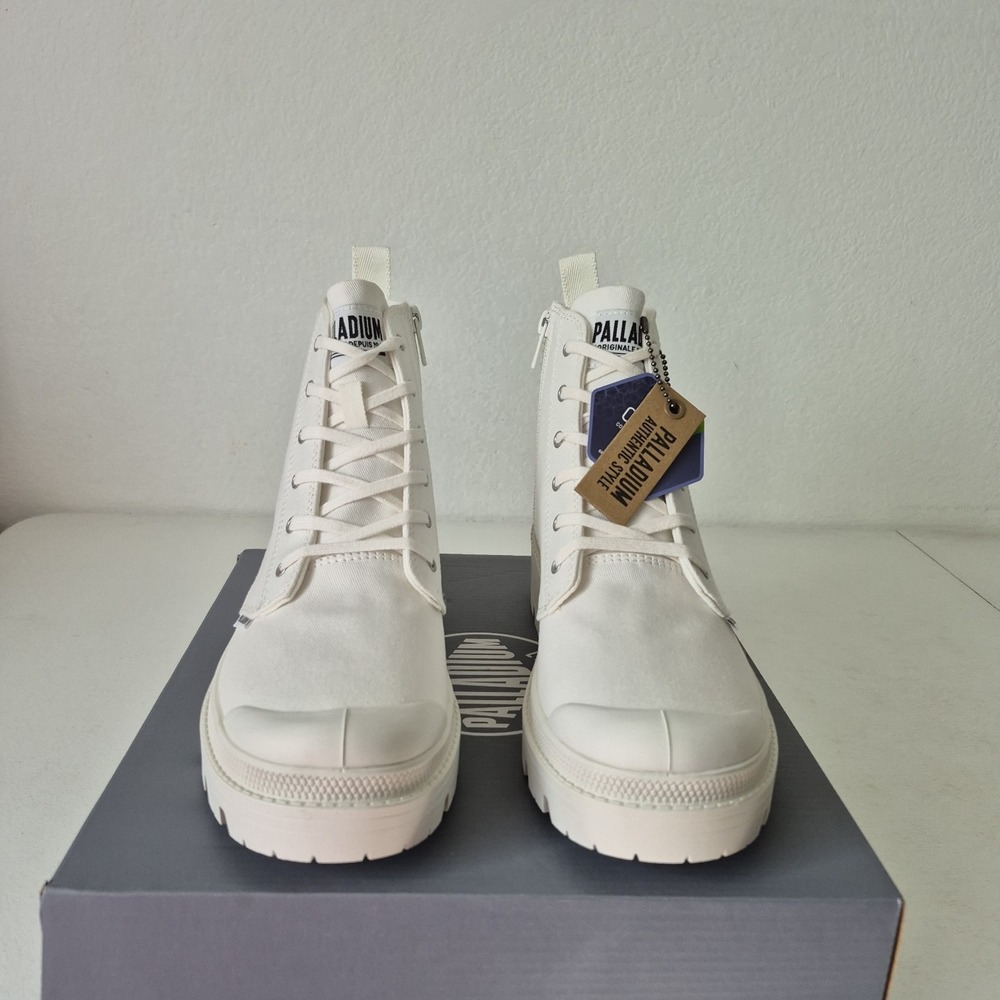 Palladium Boots Womens 9.5 M Star White Pallabase Twill Lace Up Zip New in Box